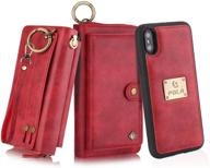 📱 petocase red iphone xs max wallet case: detachable magnetic, multi-functional pu leather, 13 card slots, cash purse, protection! logo