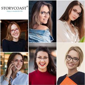 img 2 attached to 👓 STORYCOAST Кошачий глаз ретро очки, блокирующие синий свет, для женщин: Стильные очки с легкой оправой TR90, защита от УФ-лучей 400 и компьютерные очки (розовая оправа C2).