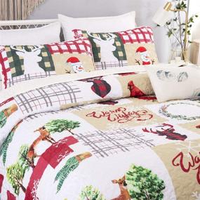 img 3 attached to 🎅 Rustic Christmas Quilt Set with Santa, Tree, Snowman Patterns - Printed Bedding Bedspread Coverlet in Solid Quilted Design, 2 Pillow Shams - All Seasons, Soft Microfiber Quilt, 90x90 inches