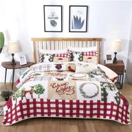 🎅 rustic christmas quilt set with santa, tree, snowman patterns - printed bedding bedspread coverlet in solid quilted design, 2 pillow shams - all seasons, soft microfiber quilt, 90x90 inches logo