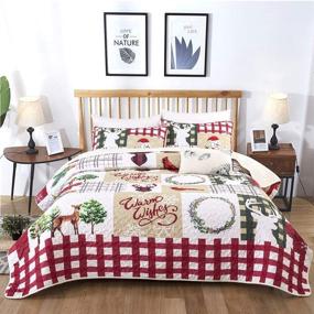 img 4 attached to 🎅 Rustic Christmas Quilt Set with Santa, Tree, Snowman Patterns - Printed Bedding Bedspread Coverlet in Solid Quilted Design, 2 Pillow Shams - All Seasons, Soft Microfiber Quilt, 90x90 inches