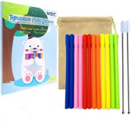 desheng kids reusable silicone straws for take and toss cups - bpa free, short, narrow, assorted - pack of 12 with cleaning brush logo