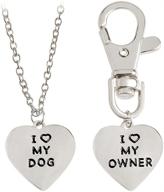 🐾 meiligo fashion 2 pcs best friends love heart necklace and key chain: perfect gift for dog owners - i love my dog necklace jewelry logo