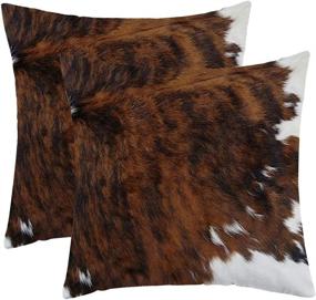 img 3 attached to 🐄 Rustic Cowhide Print Pillow Covers: Set of 2 Soft Flannel Cushion Cases for Bed and Couch - WFLOSUNVE Farmhouse Décor, 18"x18