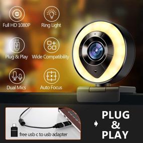 img 3 attached to 🎥 High-Definition 1080P Webcam with Microphone, Ring Light, Plug and Play, Adjustable Brightness, Auto-Focus, Privacy Protection, USB Streaming Webcam for PC Desktop Laptop MAC, Zoom Skype YouTube - Petocase 2021