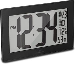 img 4 attached to ⏰ Black Slim Panoramic Atomic Wall Clock with Table Stand - MARATHON CL030068 (Black/Black Stainless Steel)