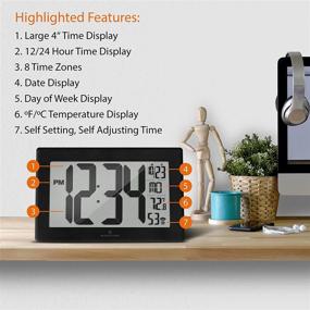 img 3 attached to ⏰ Black Slim Panoramic Atomic Wall Clock with Table Stand - MARATHON CL030068 (Black/Black Stainless Steel)