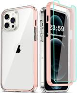 coolqo compatible for iphone 12 pro max case 6.7 inch, with [2 x tempered glass screen protector] clear full body coverage silicone protective 13 ft shockproof phone cover - pink logo