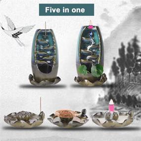 img 2 attached to XinXu Incense Burner: 5-in-1 Ceramic Backflow Waterfall Holder with 170 Incenses - Aromatherapy Ornament Home Decor