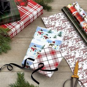 img 3 attached to 🎁 Hallmark Reversible Christmas Wrapping Paper (3 Rolls: 120 sq. ft. ttl) Vintage Santa, Snowmen, Traditional Green, Red and White Plaid Designs