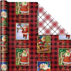 img 2 attached to 🎁 Hallmark Reversible Christmas Wrapping Paper (3 Rolls: 120 sq. ft. ttl) Vintage Santa, Snowmen, Traditional Green, Red and White Plaid Designs