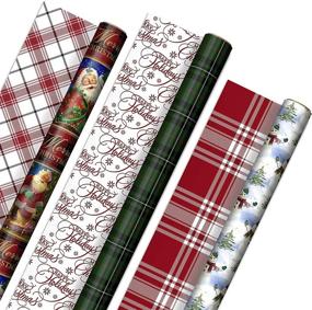 img 4 attached to 🎁 Hallmark Reversible Christmas Wrapping Paper (3 Rolls: 120 sq. ft. ttl) Vintage Santa, Snowmen, Traditional Green, Red and White Plaid Designs