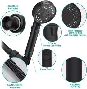 img 2 attached to 🚿 MIAOHUI High Pressure Handheld Shower Head with Hose and On/Off Switch, 3-Setting Shower Head, Removable & Adjustable Shower Head with Hose, Black, Low-Reach Wand Holder, Adjustable Angle Bracket