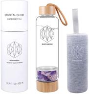 🌈 runyangshi crystal elixir glass water bottle, 16.9oz, natural gemstone water bottle with protective sleeve and removable amethyst, rose quartz, and clear quartz crystal, bamboo logo