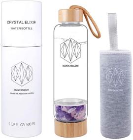 img 4 attached to 🌈 Runyangshi Crystal Elixir Glass Water Bottle, 16.9oz, Natural Gemstone Water Bottle with Protective Sleeve and Removable Amethyst, Rose Quartz, and Clear Quartz Crystal, Bamboo