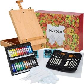 img 4 attached to 🎨 MEEDEN Acrylic Painting Set - Beech-Wood Sketch Easel Box, 24×12ML Acrylic Paints, Canvas Panels, Paintbrushes, Palette - Ideal for Artists, Beginners & Adults