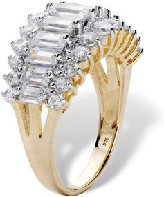 img 3 attached to 💍 Emerald Cut CZ Triple Row Anniversary Ring - Sterling Silver with Yellow Gold-Plating or Platinum-Plating