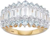 💍 emerald cut cz triple row anniversary ring - sterling silver with yellow gold-plating or platinum-plating logo