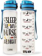 nurse night shift motivational water bottle with time marker - 64hydro 32oz 1liter: sleep all day, nurse all night! логотип