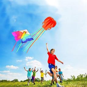 img 2 attached to 🪁 Adults 2-Pack Kites Set - Large Octopus Kite and Rainbow Delta Kite with Colorful Long Tail – Outdoor Game for Children, Beach Games – Easy Fly Kites for Beach Activities