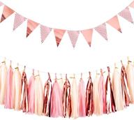 🌸 rose gold party decoration set: whaline sparkly paper pennant triangle banner and tissue paper tassels - perfect for baby showers, weddings, birthdays! logo