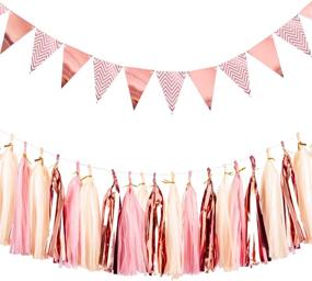 img 4 attached to 🌸 Rose Gold Party Decoration Set: Whaline Sparkly Paper Pennant Triangle Banner and Tissue Paper Tassels - Perfect for Baby Showers, Weddings, Birthdays!