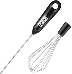 img 4 attached to Nycetek Dual-Purpose 2 in 1 Food Thermometer & Eggbeater Stainless Steel Set | Non-Scratch Cooking Whisk Set & Kitchen Wire Egg Beater | Hand Crank Manual Digital Meat Thermometer for Grilling, Blending, and Candy Making