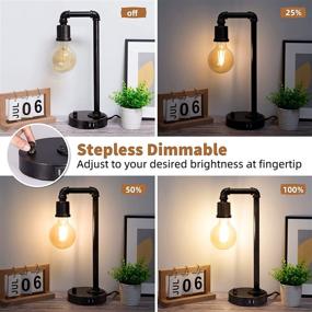 img 2 attached to 💡 Rustic Industrial Table Lamps Set with Dimmable Vintage Appeal, USB Ports, and LED Bulbs - Perfect for Bedroom, Living Room, or Office Décor