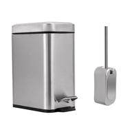 🗑️ convenient set of 2 slim trash cans - 1.3 gallon with toilet brush - ideal for various areas: bathroom, powder room, bedroom, kitchen, craft, office - features soft close lid and removable liner bucket logo