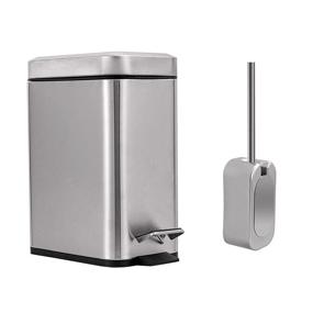 img 3 attached to 🗑️ Convenient Set of 2 Slim Trash Cans - 1.3 Gallon with Toilet Brush - Ideal for Various Areas: Bathroom, Powder Room, Bedroom, Kitchen, Craft, Office - Features Soft Close Lid and Removable Liner Bucket