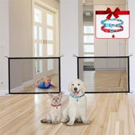 2-piece safety magic pet net and 2-piece dog collar bundle in red & blue - foldable pet safety guard gate, portable mesh gate for indoor pet barrier, doorways, stairs - ideal dog gate solution logo