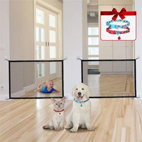 img 4 attached to 2-Piece Safety Magic Pet Net and 2-Piece Dog Collar Bundle in Red & Blue - Foldable Pet Safety Guard Gate, Portable Mesh Gate for Indoor Pet Barrier, Doorways, Stairs - Ideal Dog Gate Solution