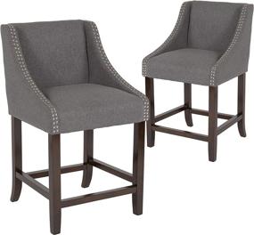 img 3 attached to 🪑 Set of 2 Dark Gray Fabric Nail Trim Counter Height Stools: Flash Furniture Carmel Series, 24" High, Transitional Walnut Design