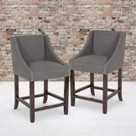 🪑 set of 2 dark gray fabric nail trim counter height stools: flash furniture carmel series, 24" high, transitional walnut design logo