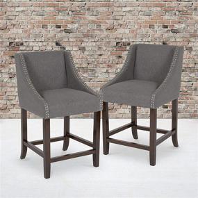 img 4 attached to 🪑 Set of 2 Dark Gray Fabric Nail Trim Counter Height Stools: Flash Furniture Carmel Series, 24" High, Transitional Walnut Design