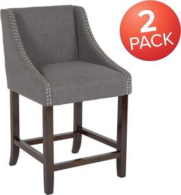 img 2 attached to 🪑 Set of 2 Dark Gray Fabric Nail Trim Counter Height Stools: Flash Furniture Carmel Series, 24" High, Transitional Walnut Design