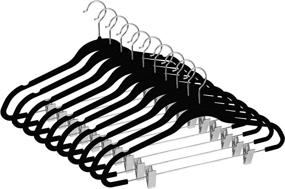 img 4 attached to 👗 Zoyer Velvet Skirt Hangers (12 Pack, Black): Non-Slip Pants Hangers with Metal Clips, 360° Swivel Hook for Space Saving Clothes Organization