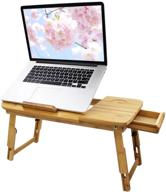 📚 портативный лаптоп-столик-лоток из бамбука | регулируемая подставка для ноутбука с складными ножками | идеально подходит для домашнего офиса, чтения, письма, еды | 21,6"x13,7 логотип