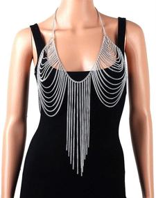 img 1 attached to 💎 Stunning CHRAN Metal Chain Tassels Necklace Bikini: Exquisite Multi Layer Bra Harness Body Jewelry in Silver Tone