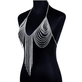 img 3 attached to 💎 Stunning CHRAN Metal Chain Tassels Necklace Bikini: Exquisite Multi Layer Bra Harness Body Jewelry in Silver Tone