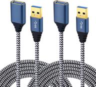 🔌 besgoods usb cable extension: 2-pack 10ft braided usb 3.0 extender cable - a male to a female with metal gold-plated connector (white) logo