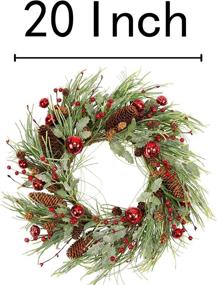 img 3 attached to 🎄 20 Inch Artificial Christmas Wreath with Red Jingle Bells, Berries, Pinecones, and Pine Needles - Glitter Winter Door Wreath for Festive Christmas Decorations