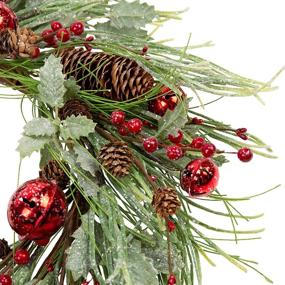 img 1 attached to 🎄 20 Inch Artificial Christmas Wreath with Red Jingle Bells, Berries, Pinecones, and Pine Needles - Glitter Winter Door Wreath for Festive Christmas Decorations