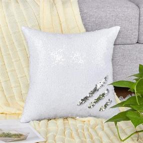 img 1 attached to ✨ Sequin Pillow Cover Cushion Covers 16x16in - Stylish Flip Sequins Decorative Throw Pillow Case - Silver and White