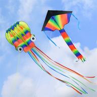 molik kites - 2 packs of 5m large octopus kite with rainbow delta design and long colorful tail - perfect for kids and adults, easy to fly in outdoor game activities and beach trips - a delightful gift for kids логотип