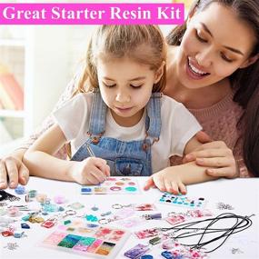 img 2 attached to 📿 Beginner's Silicone Resin Jewelry Making Casting Mold Starter Kit: 214Pcs Stud Earring Pendant Necklace Charm Keychain Resin Mold with Glitter, Pressed Flower, and Foil Flakes - Ideal for Resin Art Craft
