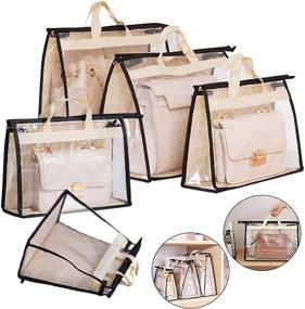 img 4 attached to Gcroet Handbag Storage 5 Pack: Transparent Anti-dust Purse Organizer Dust Cover Bags with Zipper & Handle for Space-Saving Hanging Closet Storage