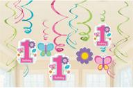 🎉 amscan foil swirl decorations for 1st birthday girl, flowers and butterflies collection, 12 pieces, multicolor logo