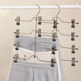 img 1 attached to Qzayihe Space Saving 4 Tier Skirt Hanger with Clips (4 Pack) - Efficient Metal Pants Hanger Clips for Organized Clothing - Multipurpose Non-Slip Trousers Hangers - Adjustable & Space-Friendly (Black)