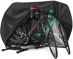 img 4 attached to Outdoor Waterproof Bike Cover for 2 or 3 Bikes - Rain, Sun, UV, Dust & Wind Proof with Lock Hole - Heavy Duty Black Bicycle Covers for Mountain, Road & Electric Bikes